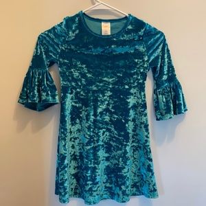 Girls teal velvet dress